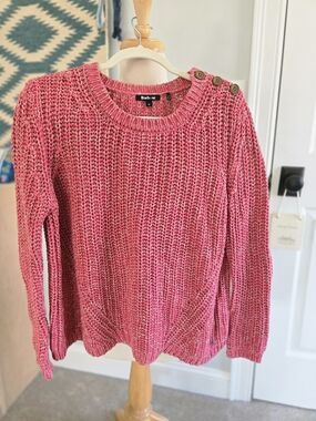 Barbour Raspberry Pink Chunky Button-Shoulder Crew Sweater Size 12 UK Medium